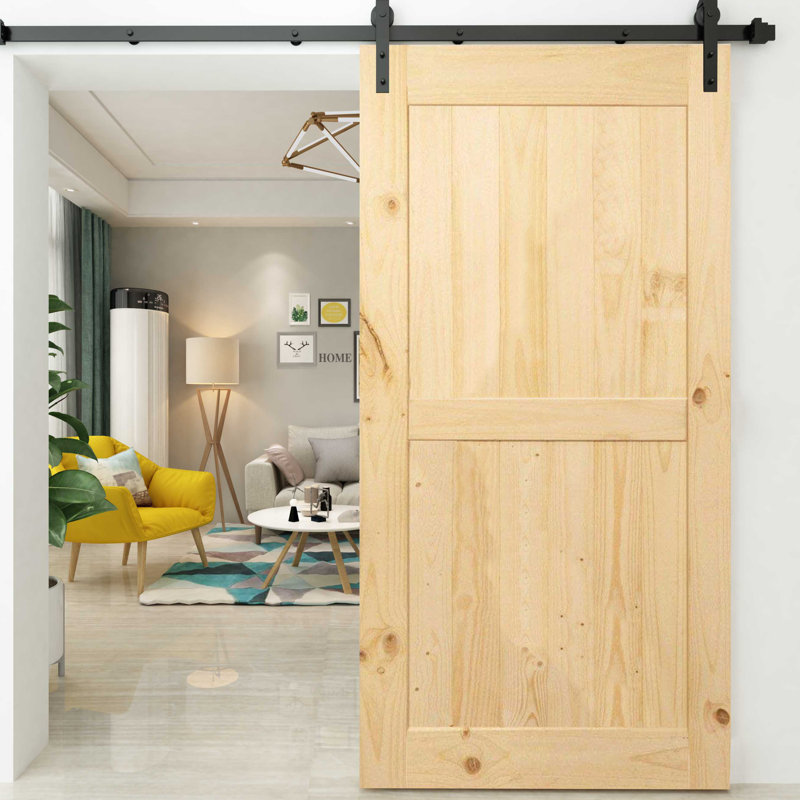 Homacer Paneled Wood Unfinished Barn Door with Installation Hardware